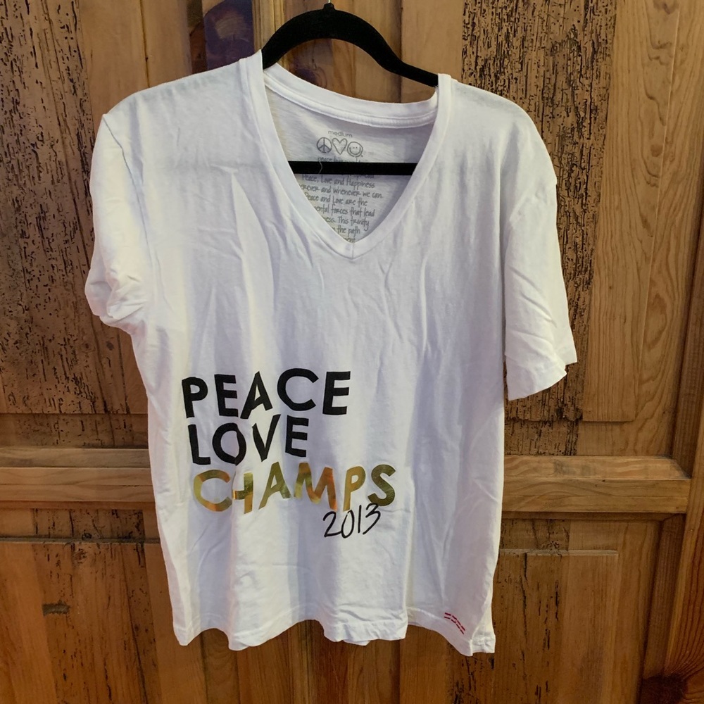Peace Love World T Shirt- “PLW Champs 2013” - M